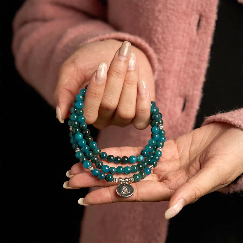 108 Mala Beads Apatite Om The Tree Of Life Lotus Bracelet