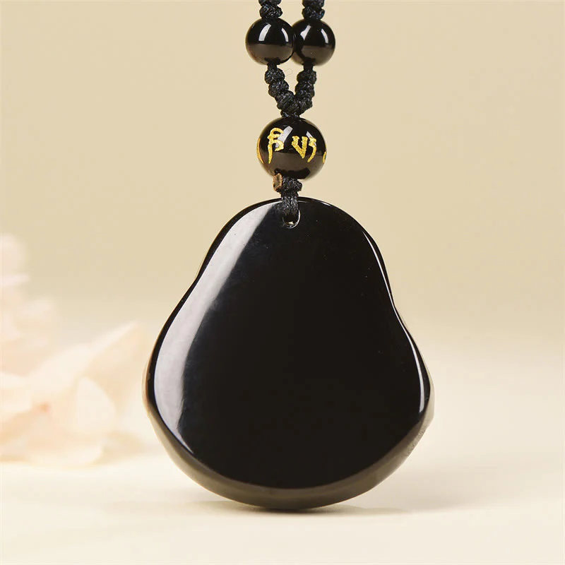 Natural Black Obsidian Ice Obsidian Laughing Buddha Purification Necklace Pendant