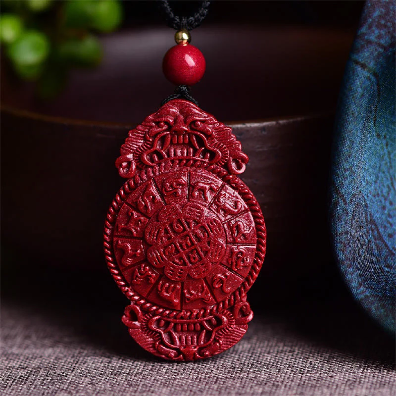 Laughing Buddha Yin Yang Chinese Zodiac Gourd Natural Cinnabar Blessing Necklace Pendant