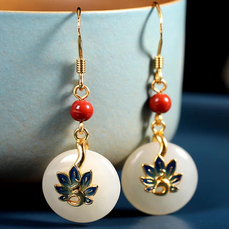 925 Sterling Silver Natural White Jade Peacock Blessing Jewelry Set