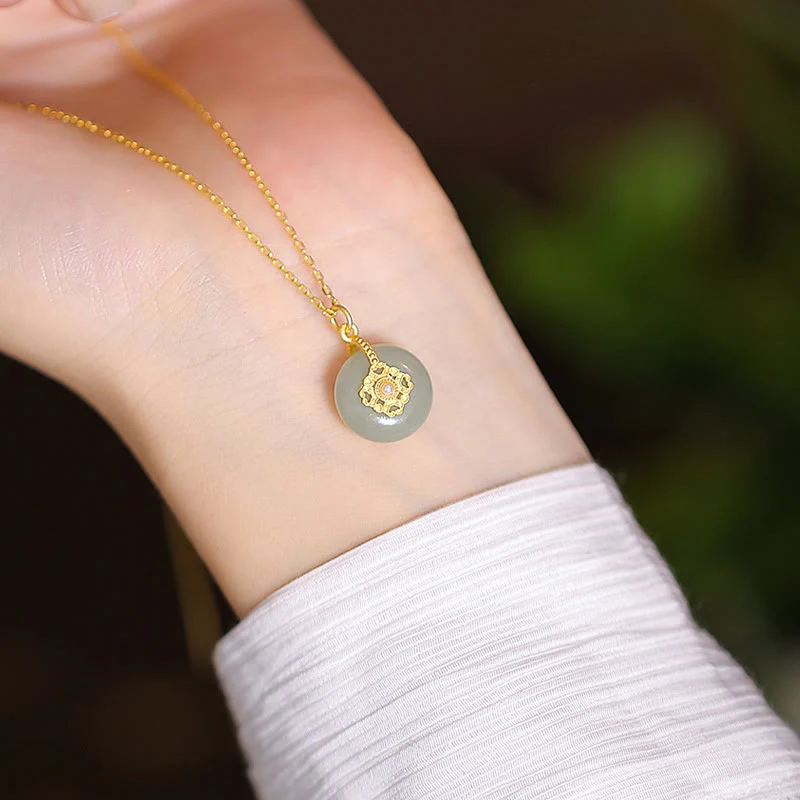 925 Sterling Silver Natural Cyan Hetian Jade Luck Laughing Buddha Butterfly Necklace Pendant