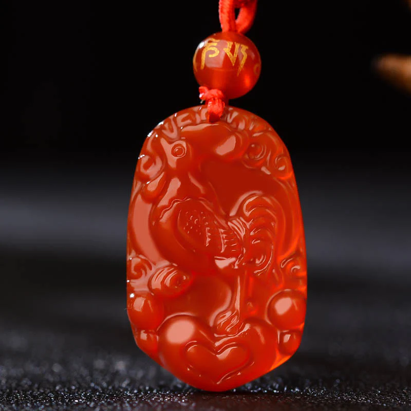 Chinese Zodiac Red Agate Luck Necklace Pendant