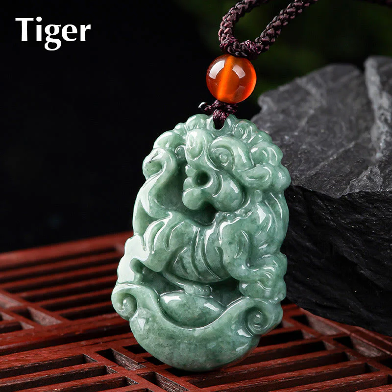 Natural Jade 12 Chinese Zodiac Prosperity Necklace Pendant