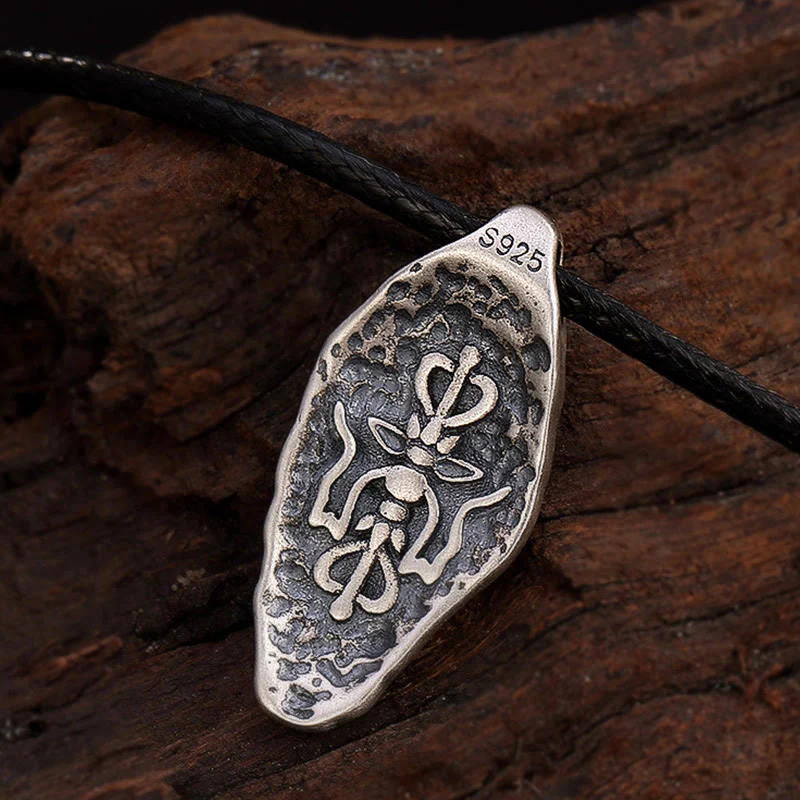Tibetan 925 Sterling Silver Om Mani Padme Hum Dorje Vajra Engraved Necklace Pendant