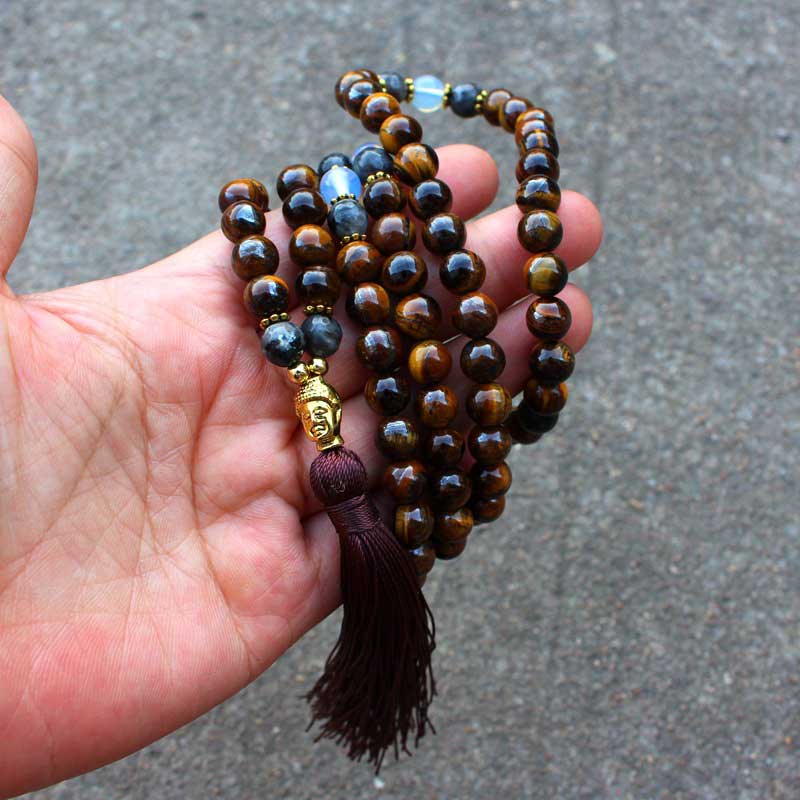 Tibetan Tiger Eye Beaded Tassel Pendant Necklace