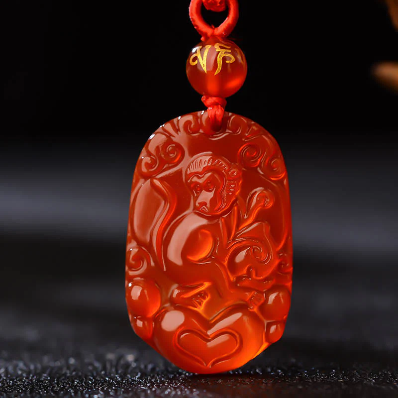 Chinese Zodiac Red Agate Luck Necklace Pendant
