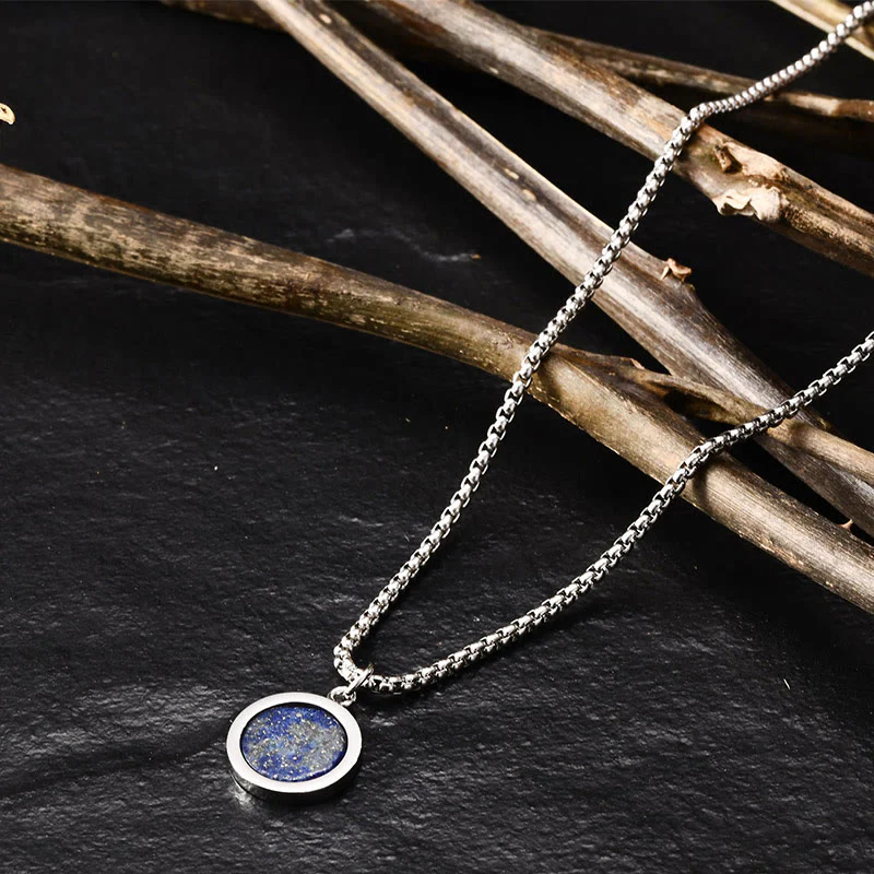 Natural Stone Turquoise Tiger Eye Lazurite Malachite Titanium Steel Purification Necklace Pendant