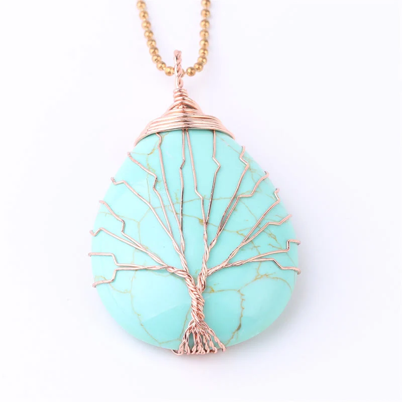 Natural Quartz Crystal Tree Of Life Healing Energy Necklace Pendant