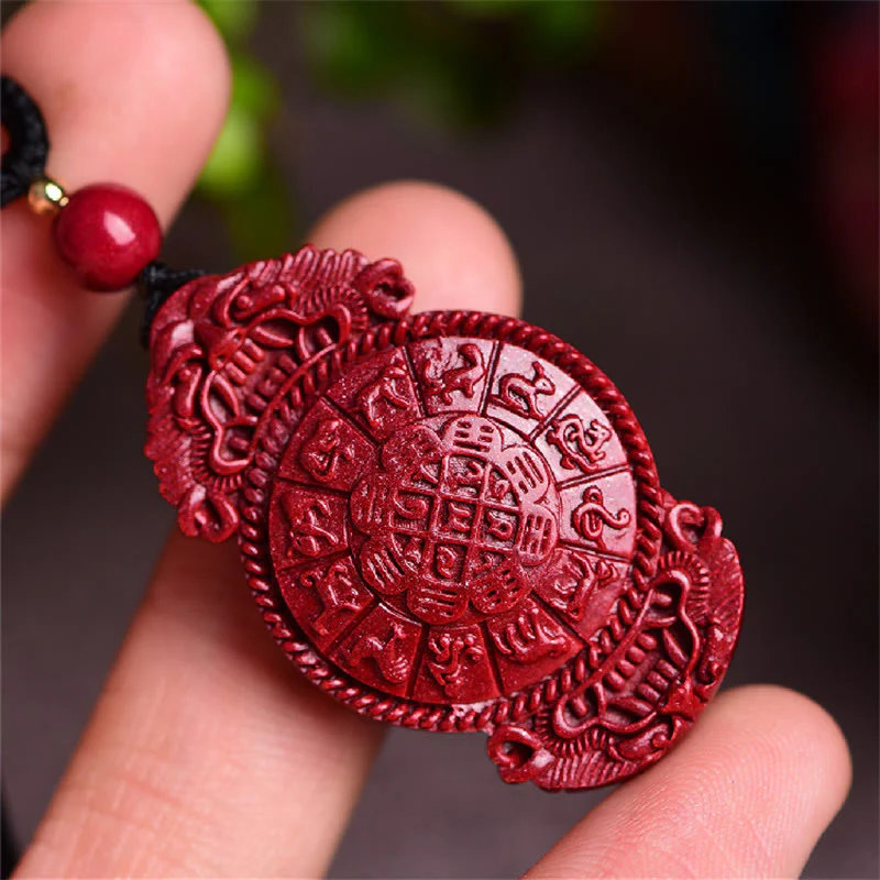 Laughing Buddha Yin Yang Chinese Zodiac Gourd Natural Cinnabar Blessing Necklace Pendant