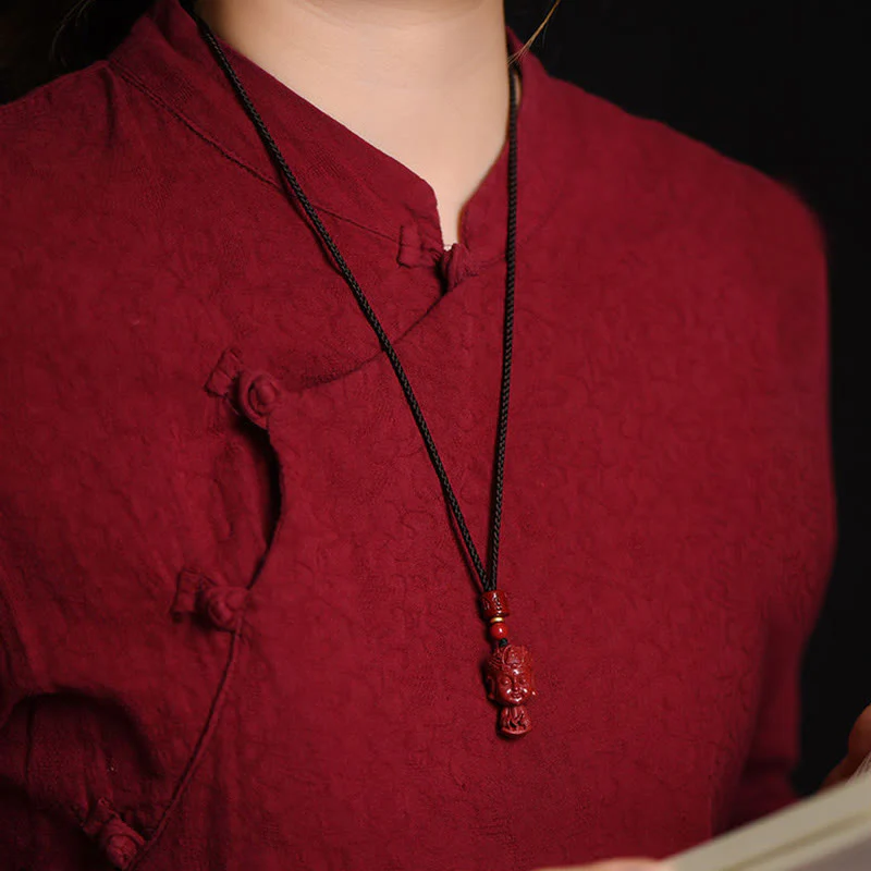 Chinese Zodiac Natal Buddha Natural Cinnabar Amulet Necklace Pendant for Repelling Evil