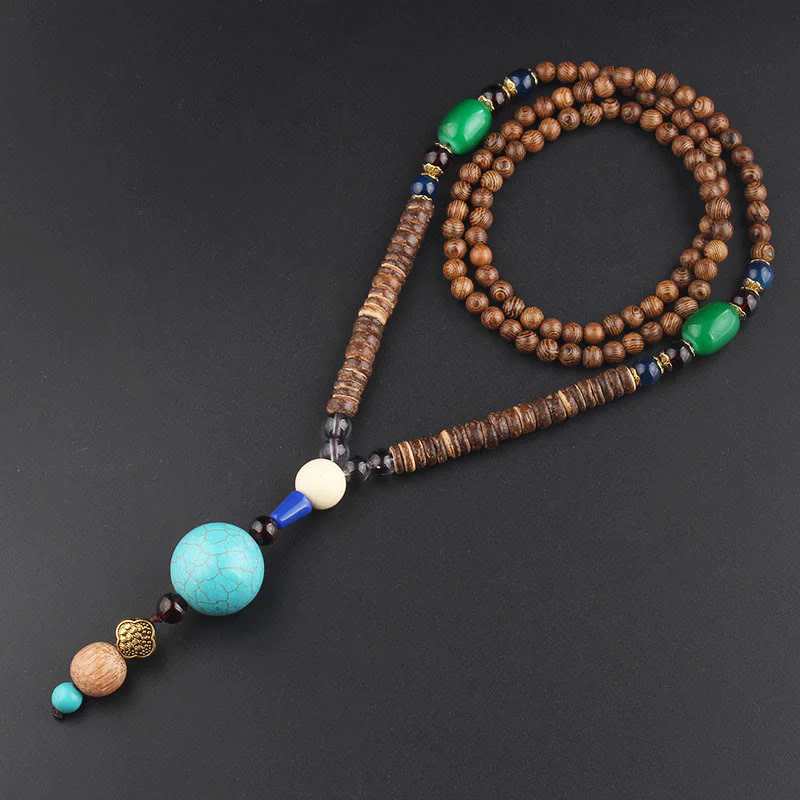 Tibetan Wenge Wood Bodhi Seed Agate Balance Peace Necklace Pendant