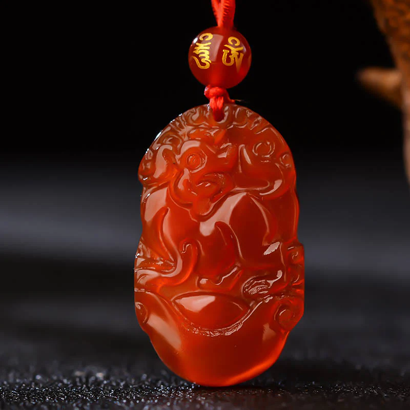 Chinese Zodiac Red Agate Luck Necklace Pendant