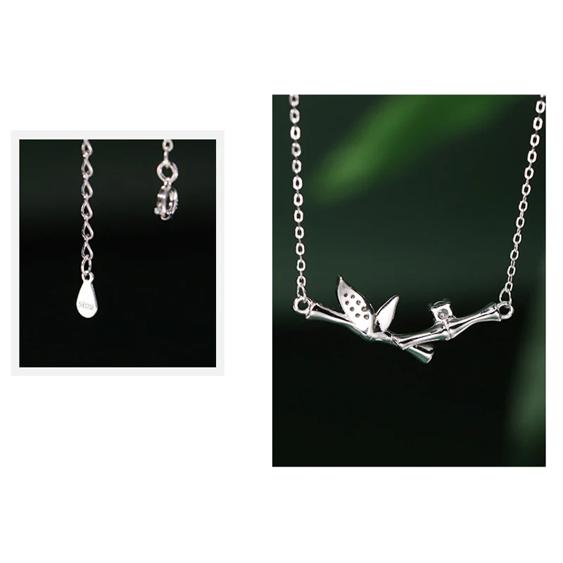 Bamboo Leaf Design Copper Zircon Wealth Necklace Pendant