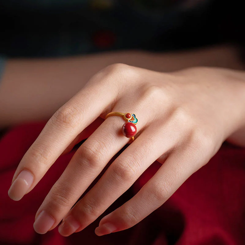 925 Sterling Silver Plated Gold Cinnabar Red Agate Jewelry Set