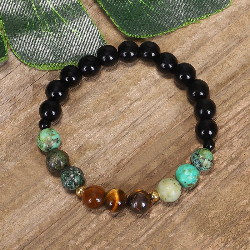 Renbeads 108 Mala Beads Natural Stone Tiger Eye Turquoise Protection Strength Bracelet Necklace