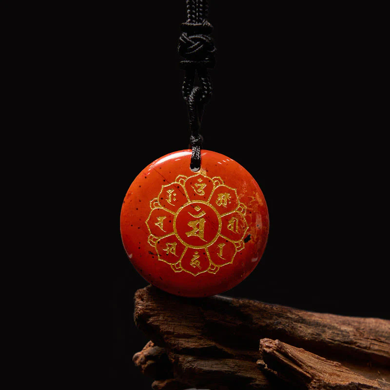 Om Mani Padme Hum Natural Various Crystal Black Obsidian Strength Necklace Pendant