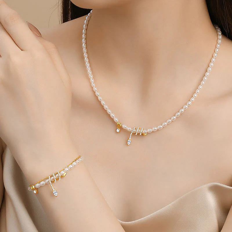 925 Sterling Silver Snake and Pearl Bracelet, Necklace, and Pendant