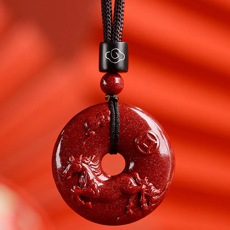 Chinese Zodiac Cinnabar Peace Buckle Necklace Pendant