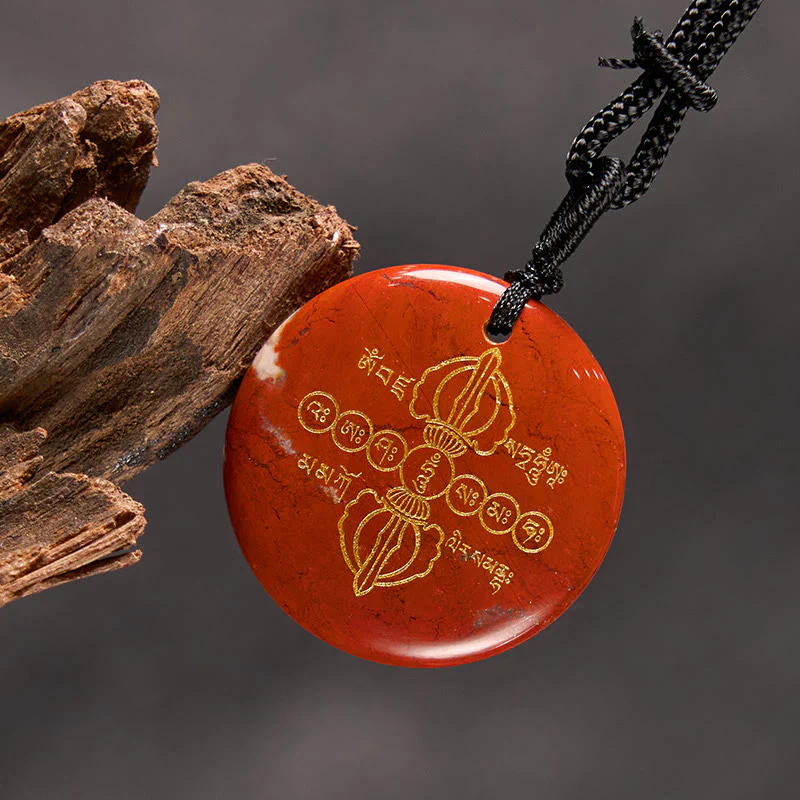 Vajra Dorje Sanskrit Pattern Natural Various Crystal Black Obsidian Fulfillment Necklace Pendant