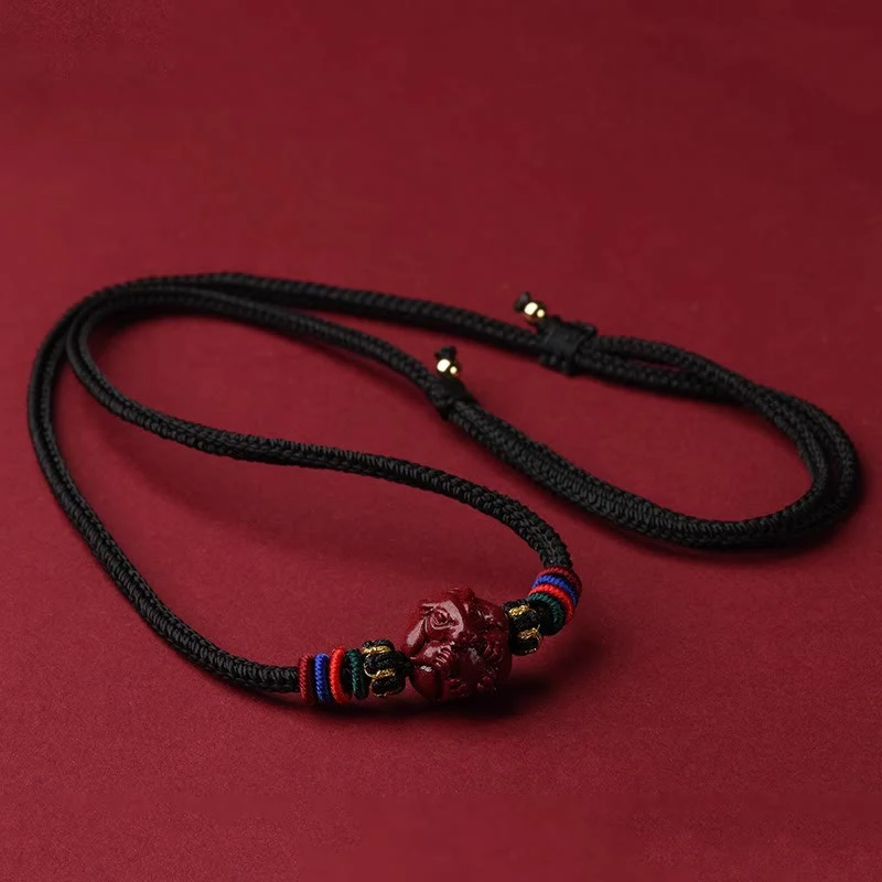 Cinnabar Chinese Zodiac Black String Blessing Necklace Pendant