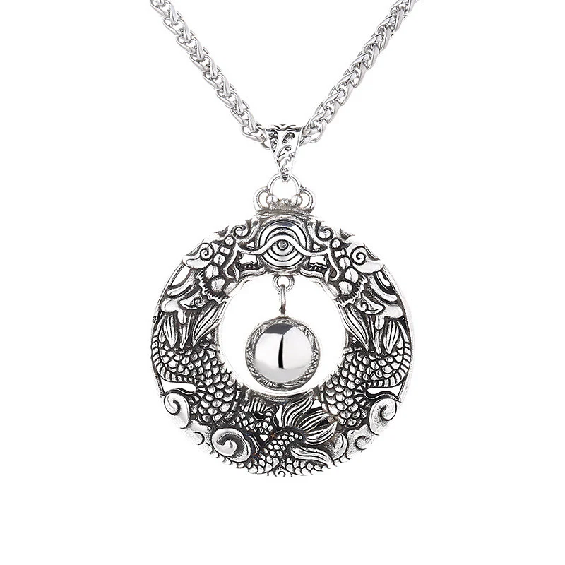 Renbeads Double Dragon Playing Bead Copper Protection Necklace Pendant