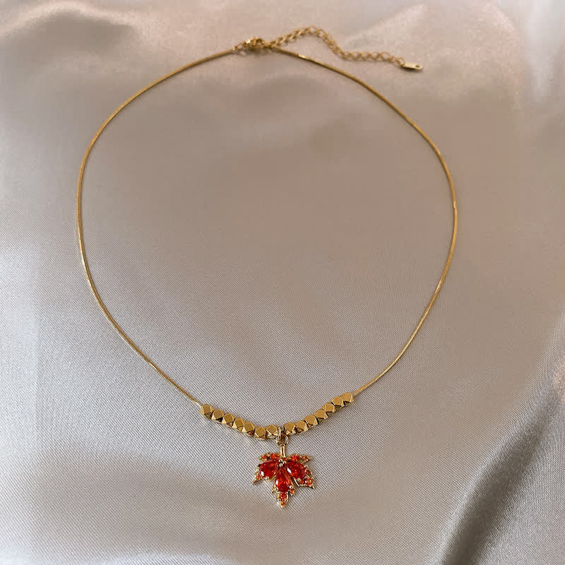 Maple Leaf Zircon Luck Jewelry Set (Necklace, Pendant, Ring, Earrings)