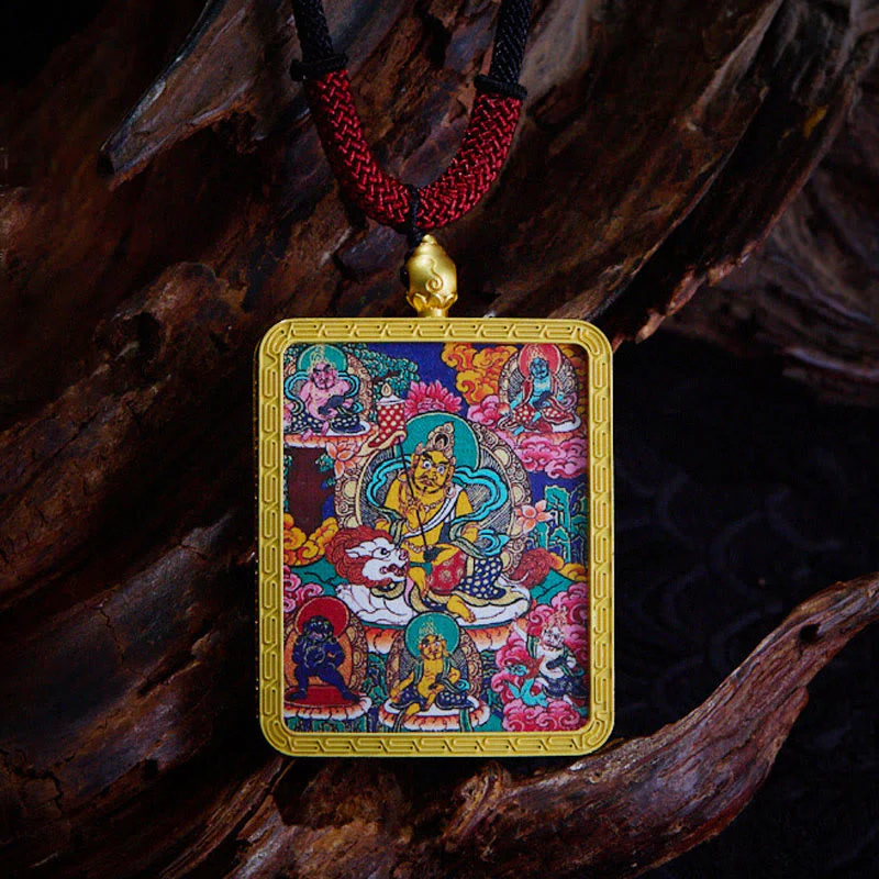 Tibetan Nine-Tailed Fox Yellow God of Wealth Painted Thangka Hope Necklace Pendant