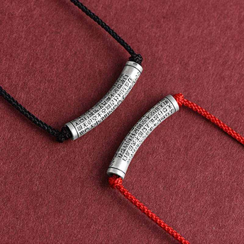 999 Sterling Silver Six True Word Heart Sutra String Necklace Pendant