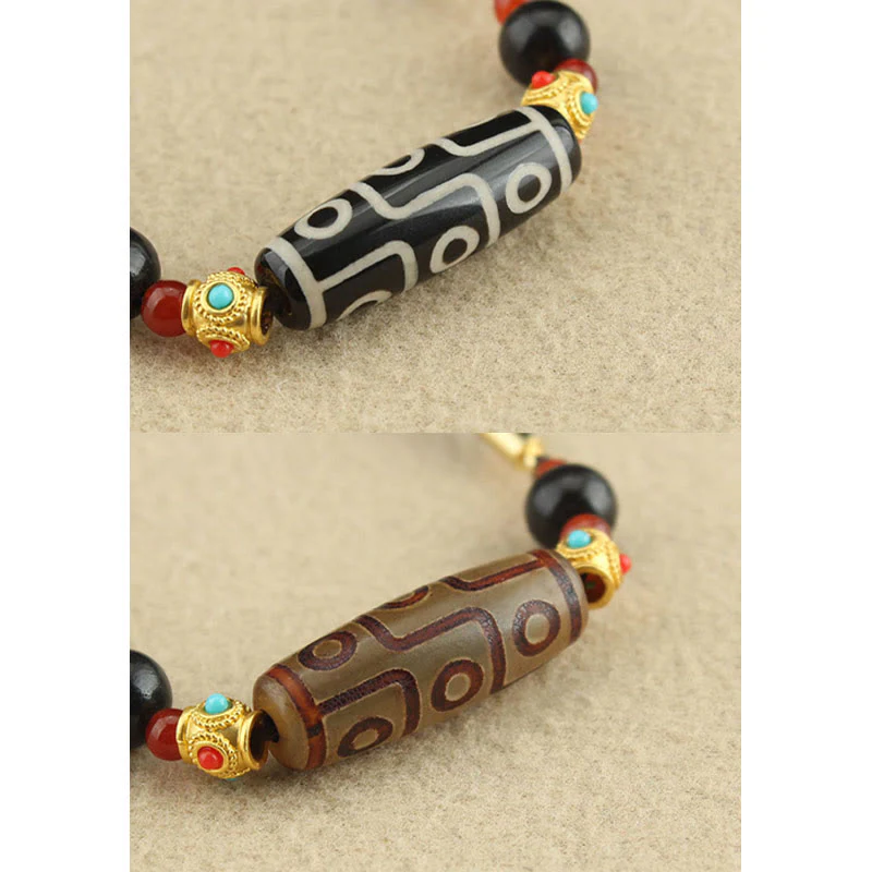 Tibetan Nine Eye Dzi Bead Protection Blessings String Necklace Pendant