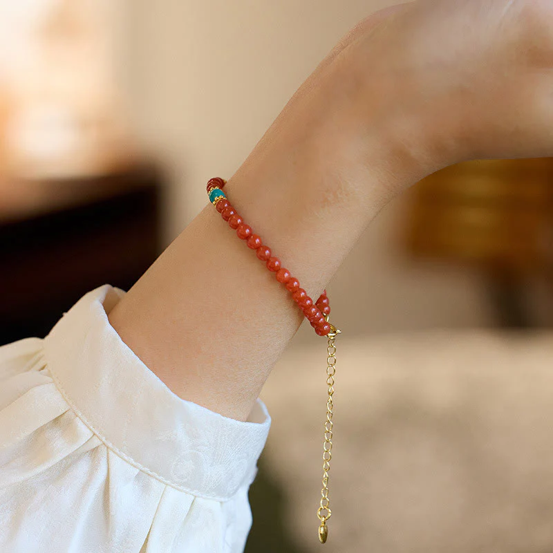 Renbeads 925 Sterling Silver Plated Gold Natural Red Agate Turquoise Confidence Bracelet Necklace Pendant Ring Set