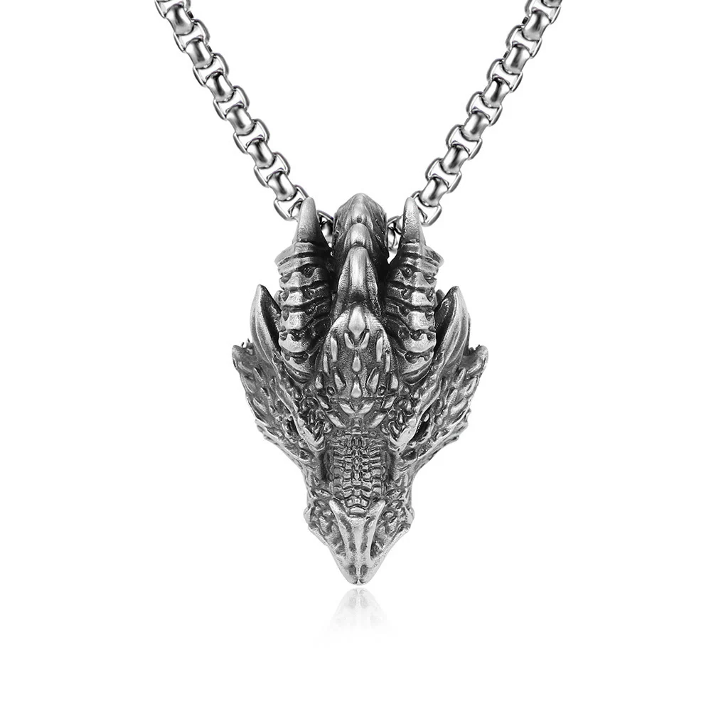 Renbeads Pure Tin Dragon Head Luck Protection Metal Necklace Pendant