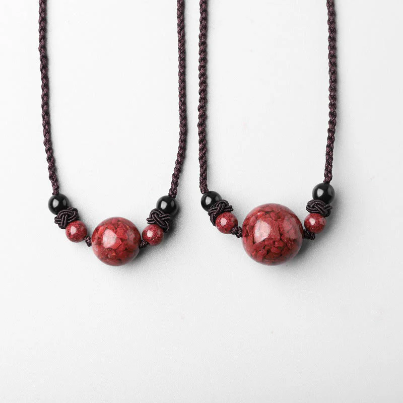 Natural Cinnabar Stone Bead Blessing Necklace Pendant