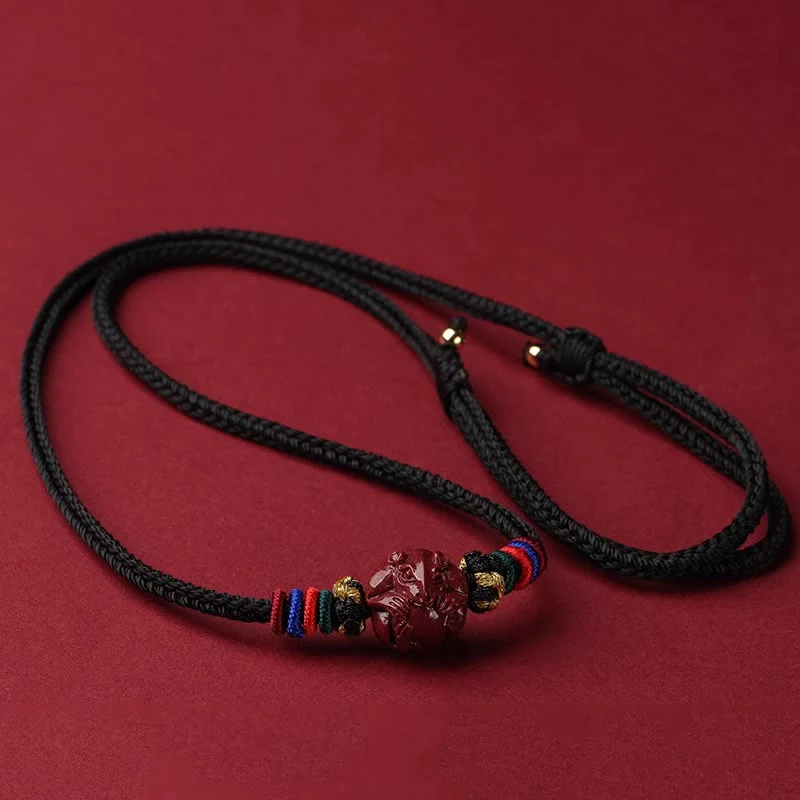 Cinnabar Chinese Zodiac Black String Blessing Necklace Pendant