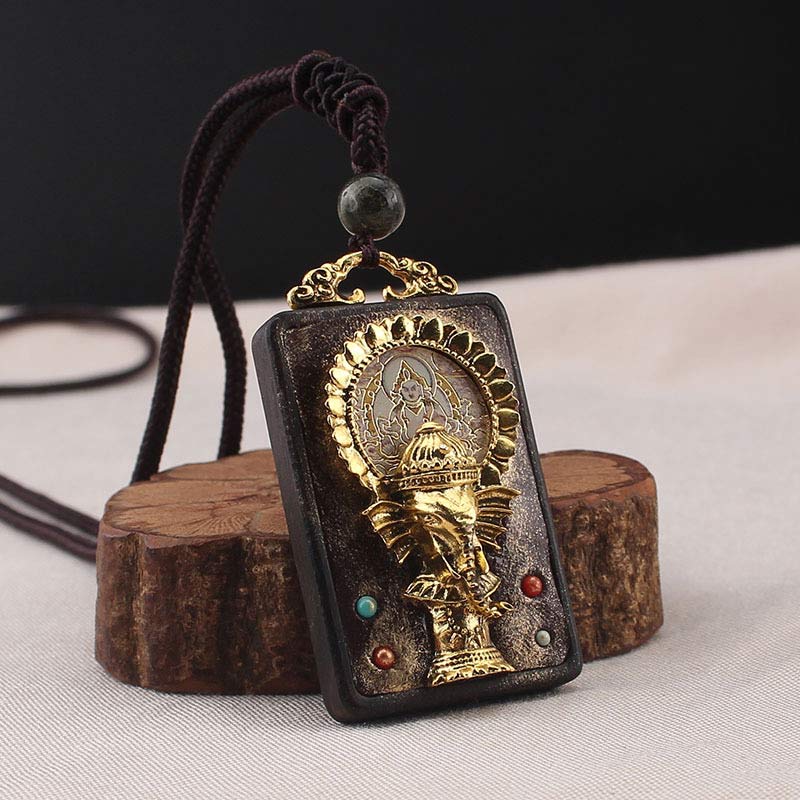Renbeads Ebony Wood Elephant God of Fortune Buddha Blessing Necklace String Pendant