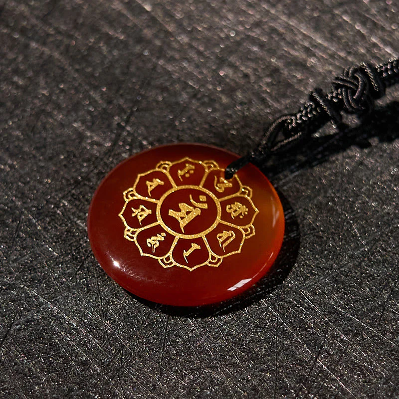 Om Mani Padme Hum Natural Various Crystal Black Obsidian Strength Necklace Pendant