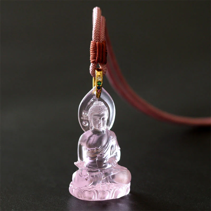 Blue Tathagata Buddha Medicine Buddha Liuli Crystal Amulet Necklace Pendant