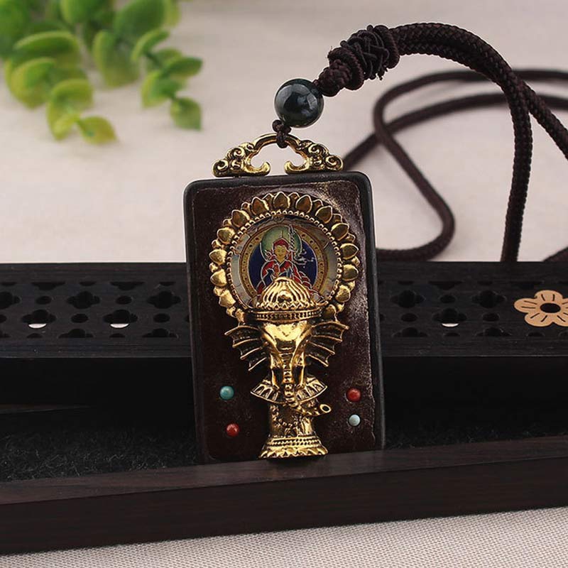Renbeads Ebony Wood Elephant God of Fortune Buddha Blessing Necklace String Pendant
