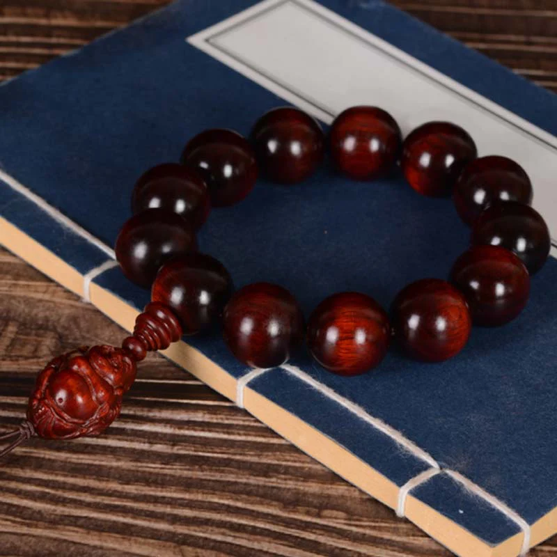 Small Leaf Red Sandalwood Laughing Buddha Protection Bracelet
