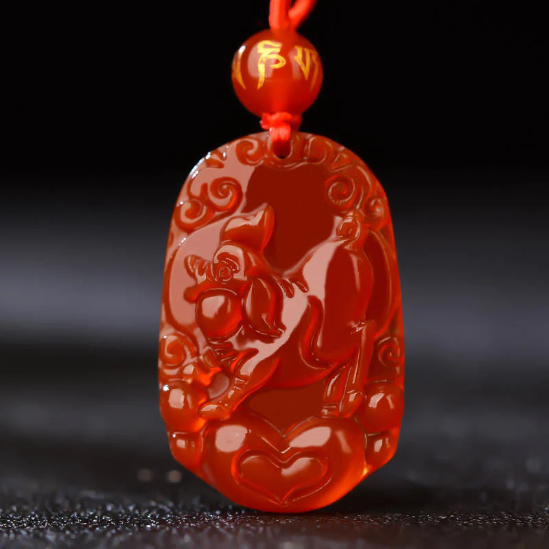 Chinese Zodiac Red Agate Luck Necklace Pendant