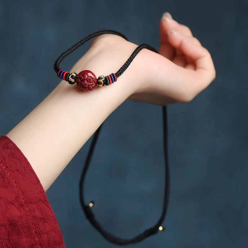 Cinnabar Chinese Zodiac Black String Blessing Necklace Pendant