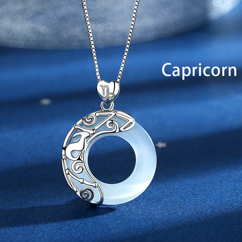925 Sterling Silver 12 Zodiac Constellations Cat's Eye Love Support Necklace Pendant
