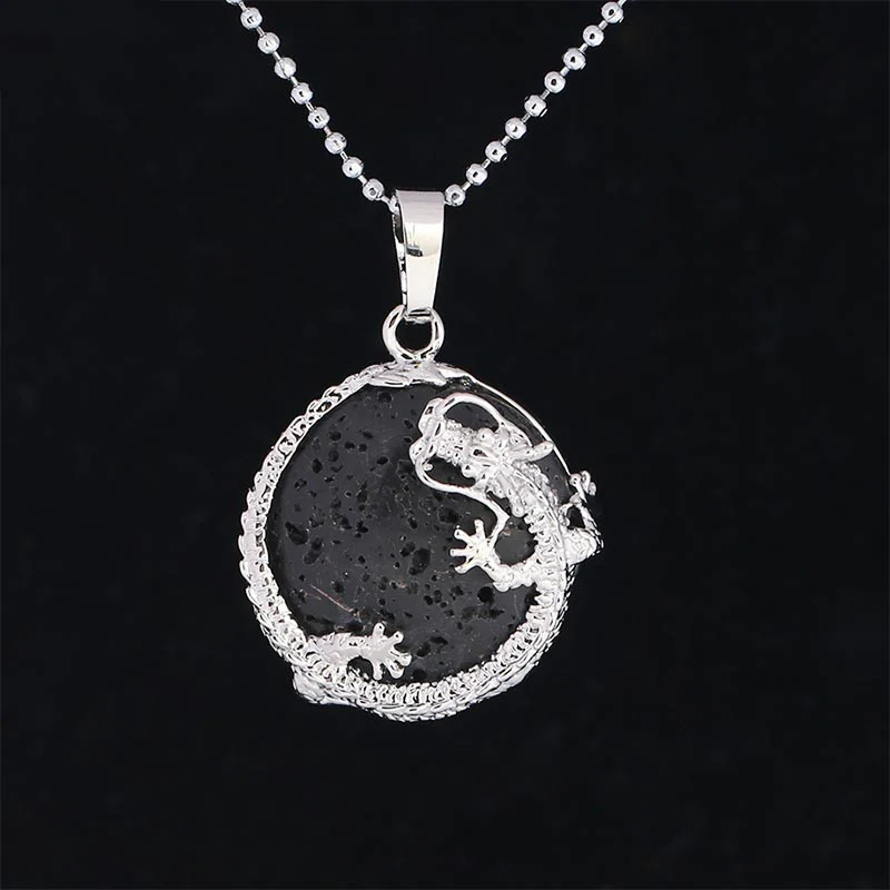 Chinese Dragon Natural Quartz Crystal Healing Necklace Pendant