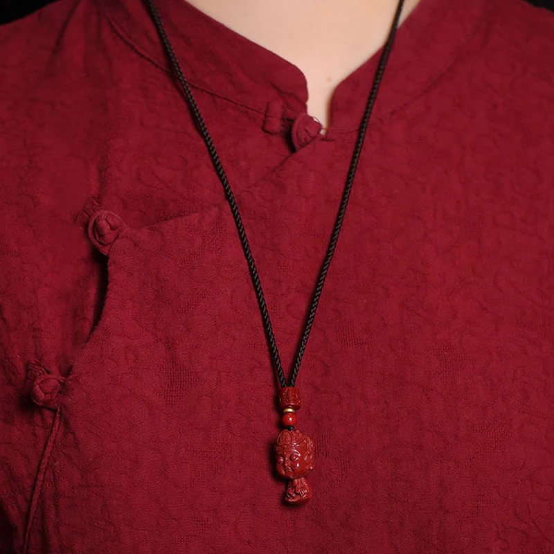 Chinese Zodiac Natal Buddha Natural Cinnabar Amulet Necklace Pendant for Repelling Evil
