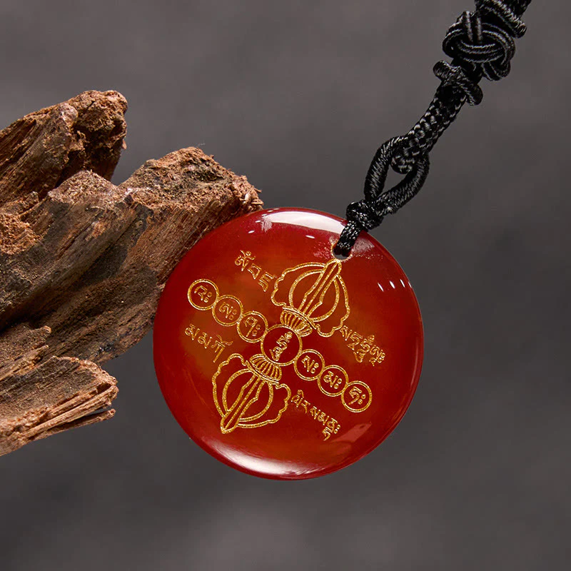 Vajra Dorje Sanskrit Pattern Natural Various Crystal Black Obsidian Fulfillment Necklace Pendant