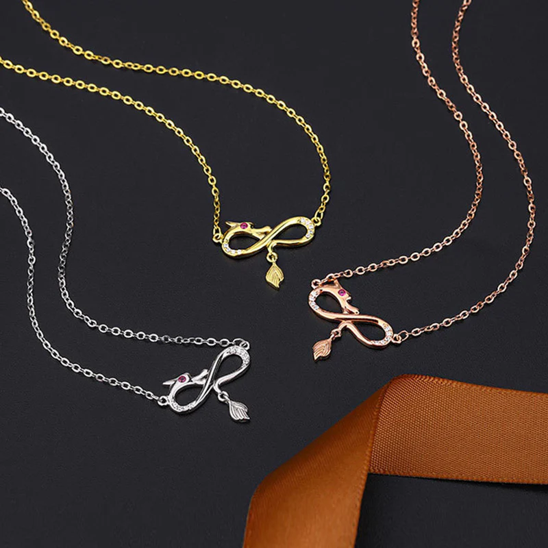 999 Sterling Silver Year of the Dragon Endless Knot Tail Charm Necklace Pendant