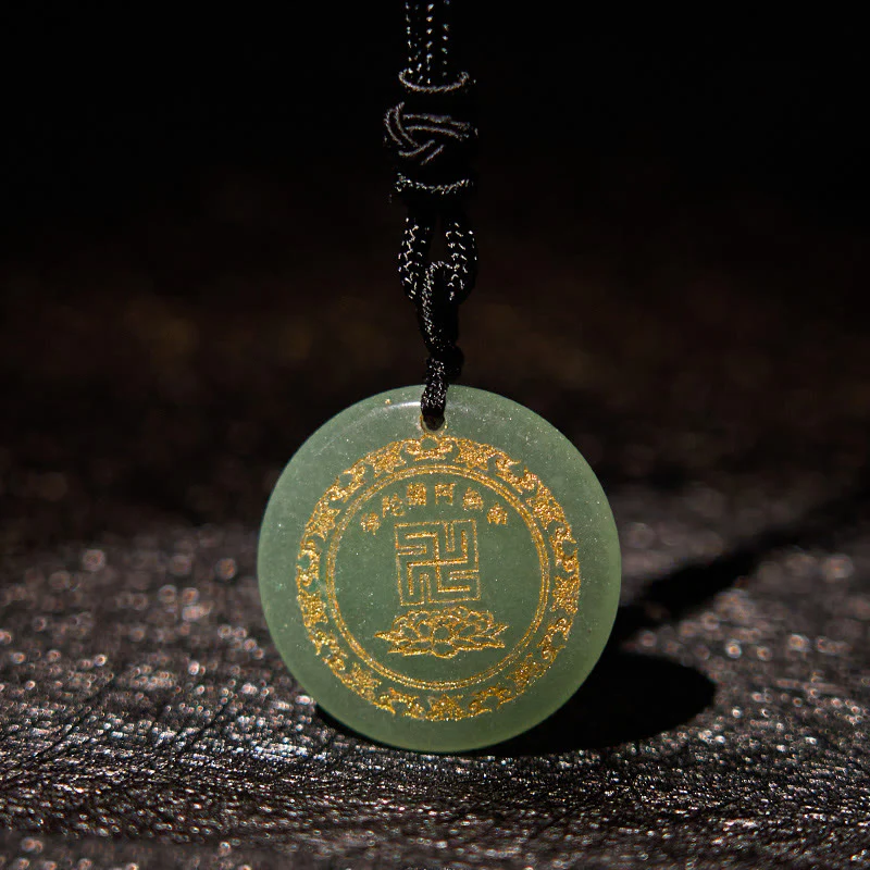 Swastika Lotus Pattern Natural Various Crystal Black Obsidian Purification Necklace Pendant