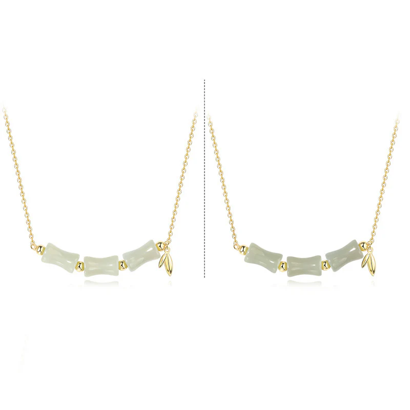 925 Sterling Silver Hetian Jade Bamboo Fu Character Prosperity Necklace and Bracelet