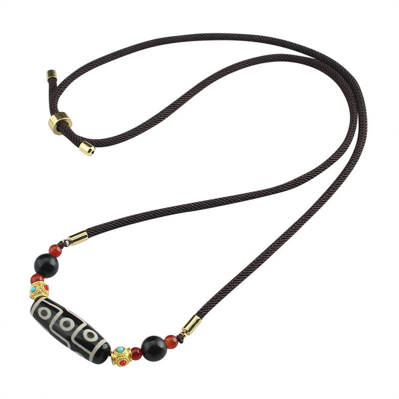 Tibetan Nine Eye Dzi Bead Protection Blessings String Necklace Pendant