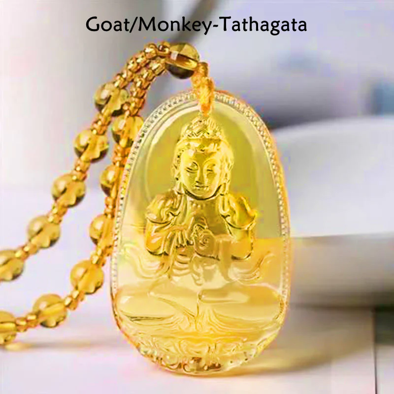 Citrine Guardian Buddha Serenity Pendant Necklace (Extra 40% Off | USE CODE: FS40)