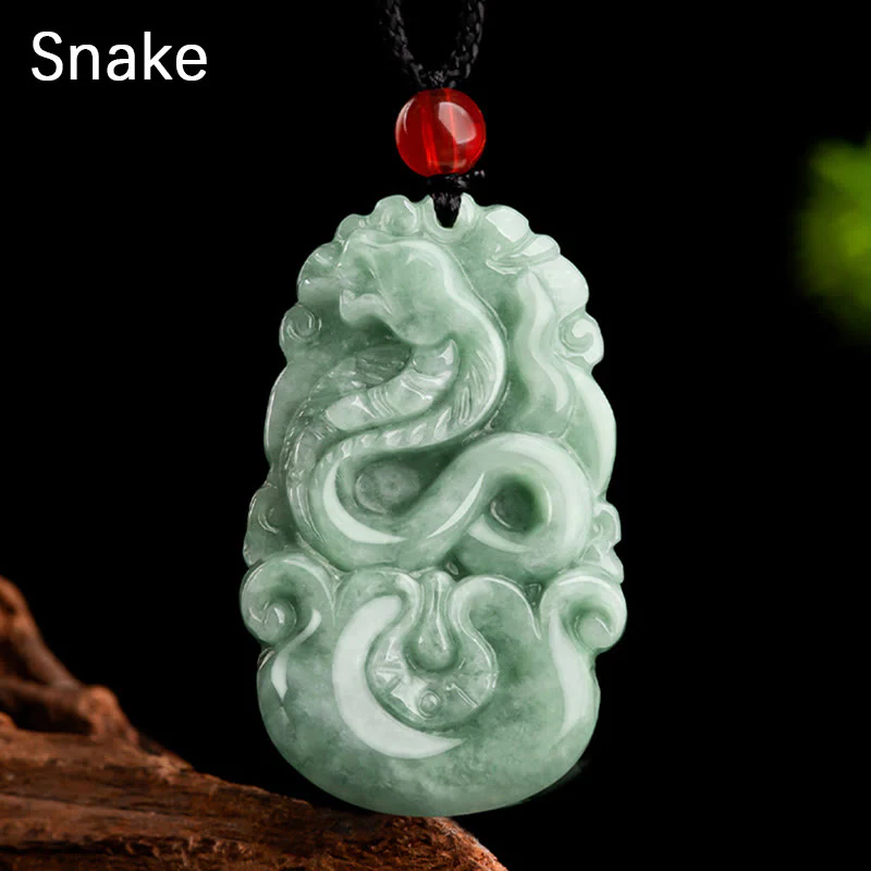 Natural Green Jade 12 Chinese Zodiac Luck Prosperity Necklace Pendant